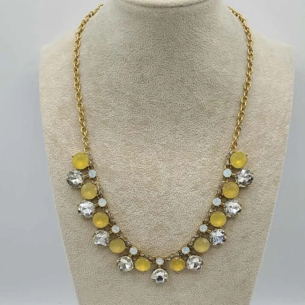 J Crew Factory Gold Tone Clear & Gold Crystal Necklace NWT!